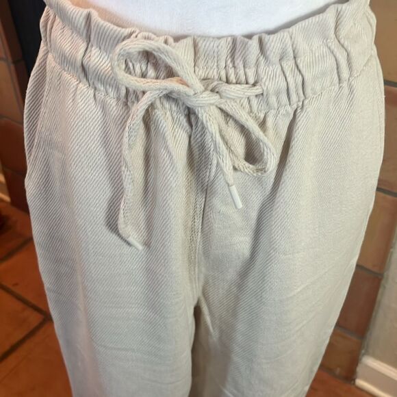 Zara Cream 100% Cotton Loose Fit Drawstring Waist Crop Pant, size L - Picture 2 of 8